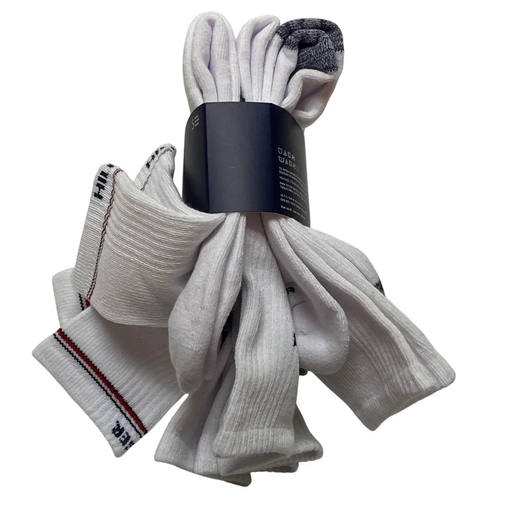 Tommy Hilfiger‎ Mens 5 Pack Cushion Crew Socks White Athletic Ribbed NWT